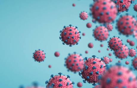 Blog 3D Biological COVID Particles Blue Red