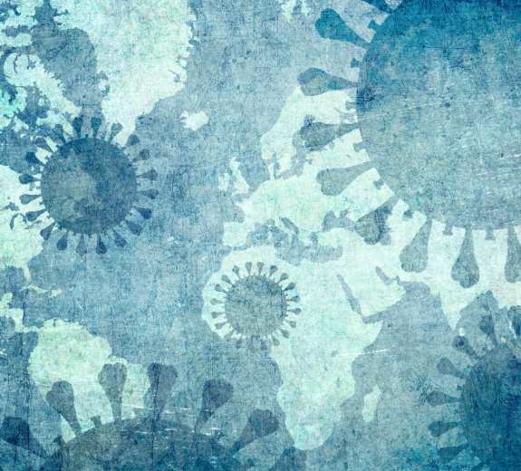 Blog Main Image - 2D Abstract Coronavirus World Blue Green